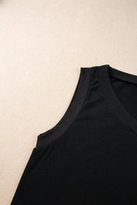 Thumbnail for Black Ribbed V Neck Tank Top-6