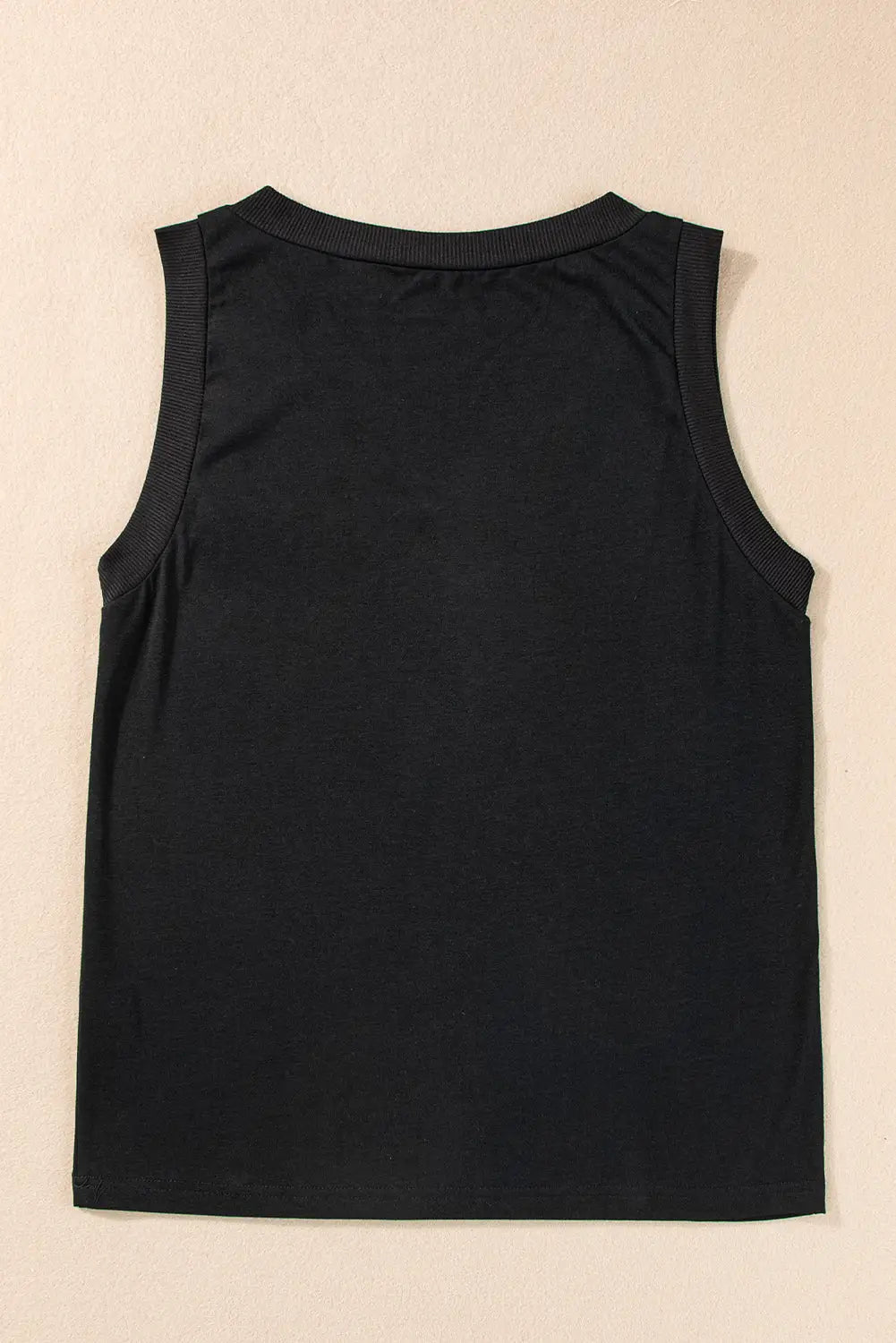 Black Ribbed V Neck Tank Top-4