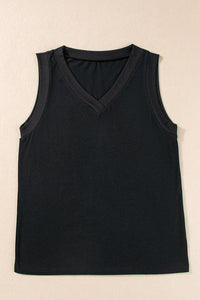 Thumbnail for Black Ribbed V Neck Tank Top-3