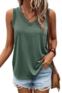 Thumbnail for Black Ribbed V Neck Tank Top-32