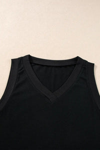 Thumbnail for Black Ribbed V Neck Tank Top-5