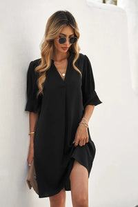 Thumbnail for Black Ruffled Sleeve Shift Dress-4