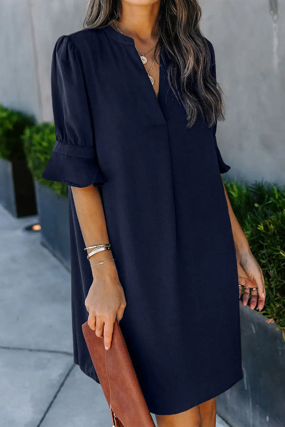 Black Ruffled Sleeve Shift Dress-22