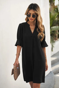 Thumbnail for Black Ruffled Sleeve Shift Dress-3