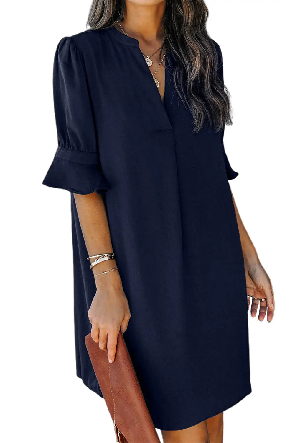 Black Ruffled Sleeve Shift Dress-25