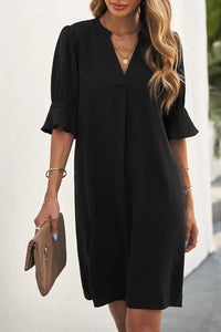 Thumbnail for Black Ruffled Sleeve Shift Dress-0