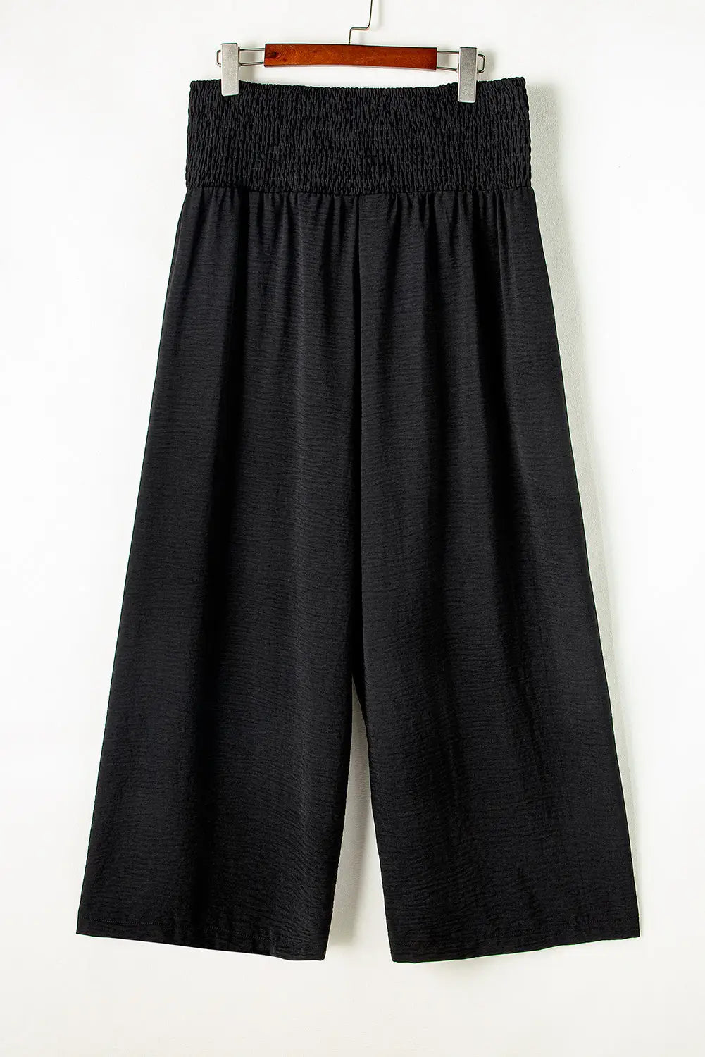 Black Shirred High Waist Plus Size Wide Leg Pants-5