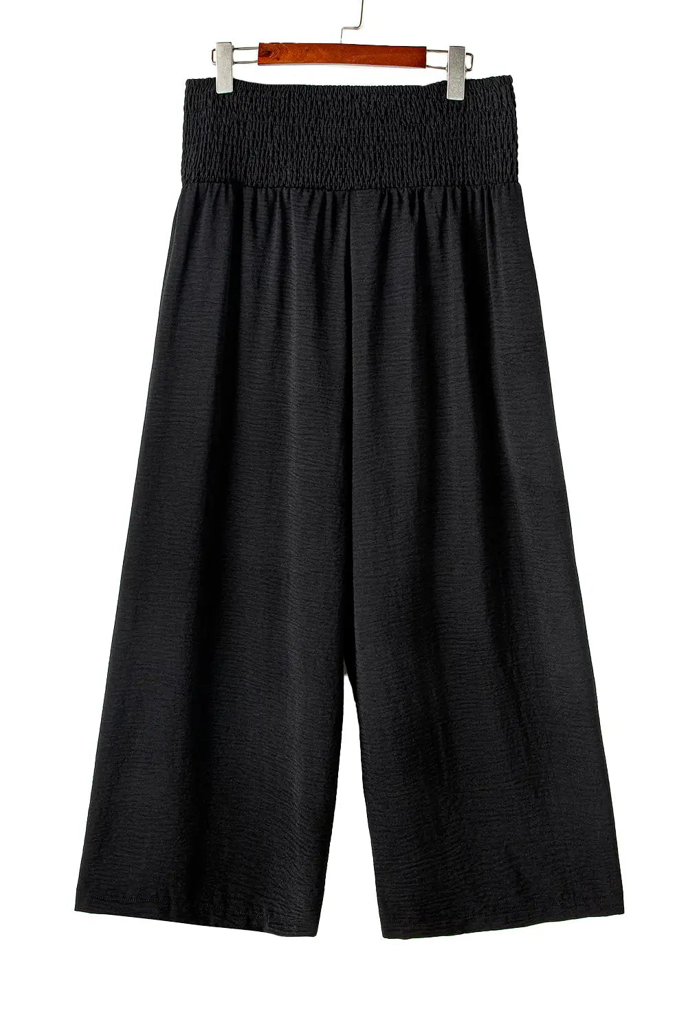 Black Shirred High Waist Plus Size Wide Leg Pants-22