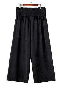 Thumbnail for Black Shirred High Waist Plus Size Wide Leg Pants-22