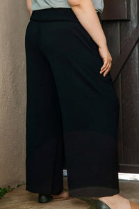 Thumbnail for Black Shirred High Waist Plus Size Wide Leg Pants-15