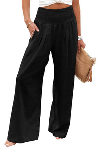 Thumbnail for Black Shirred High Waist Plus Size Wide Leg Pants-4