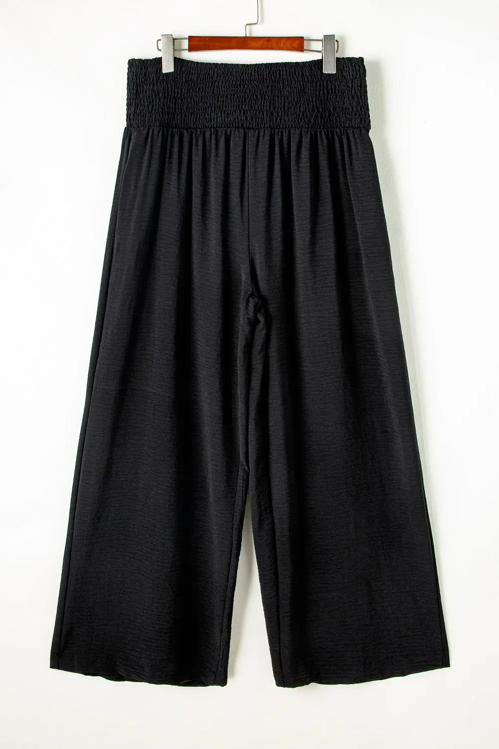 Black Shirred High Waist Plus Size Wide Leg Pants-6