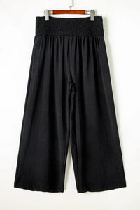 Thumbnail for Black Shirred High Waist Plus Size Wide Leg Pants-6