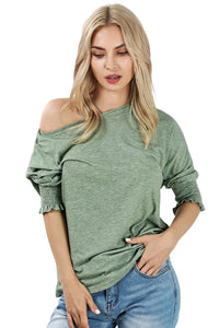 Thumbnail for Black Smocked 3/4 Sleeve Casual Loose Top-13