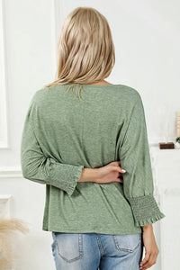 Thumbnail for Black Smocked 3/4 Sleeve Casual Loose Top-5