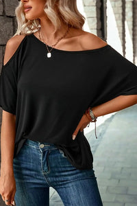 Thumbnail for Black Solid Asymmetrical Neck Loose Casual T-Shirt-10