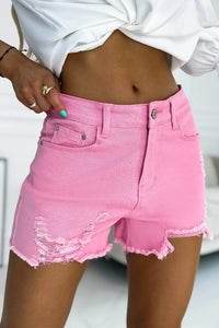 Thumbnail for Black Solid Color Distressed Denim Shorts-22