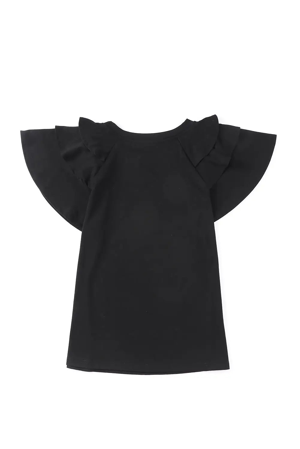 Black Solid Color Ruffle Tiered Sleeve Plus Size Tee-30