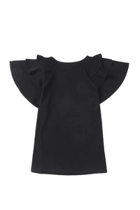 Thumbnail for Black Solid Color Ruffle Tiered Sleeve Plus Size Tee-30