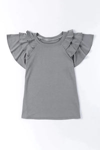 Thumbnail for Black Solid Color Ruffle Tiered Sleeve Plus Size Tee-42