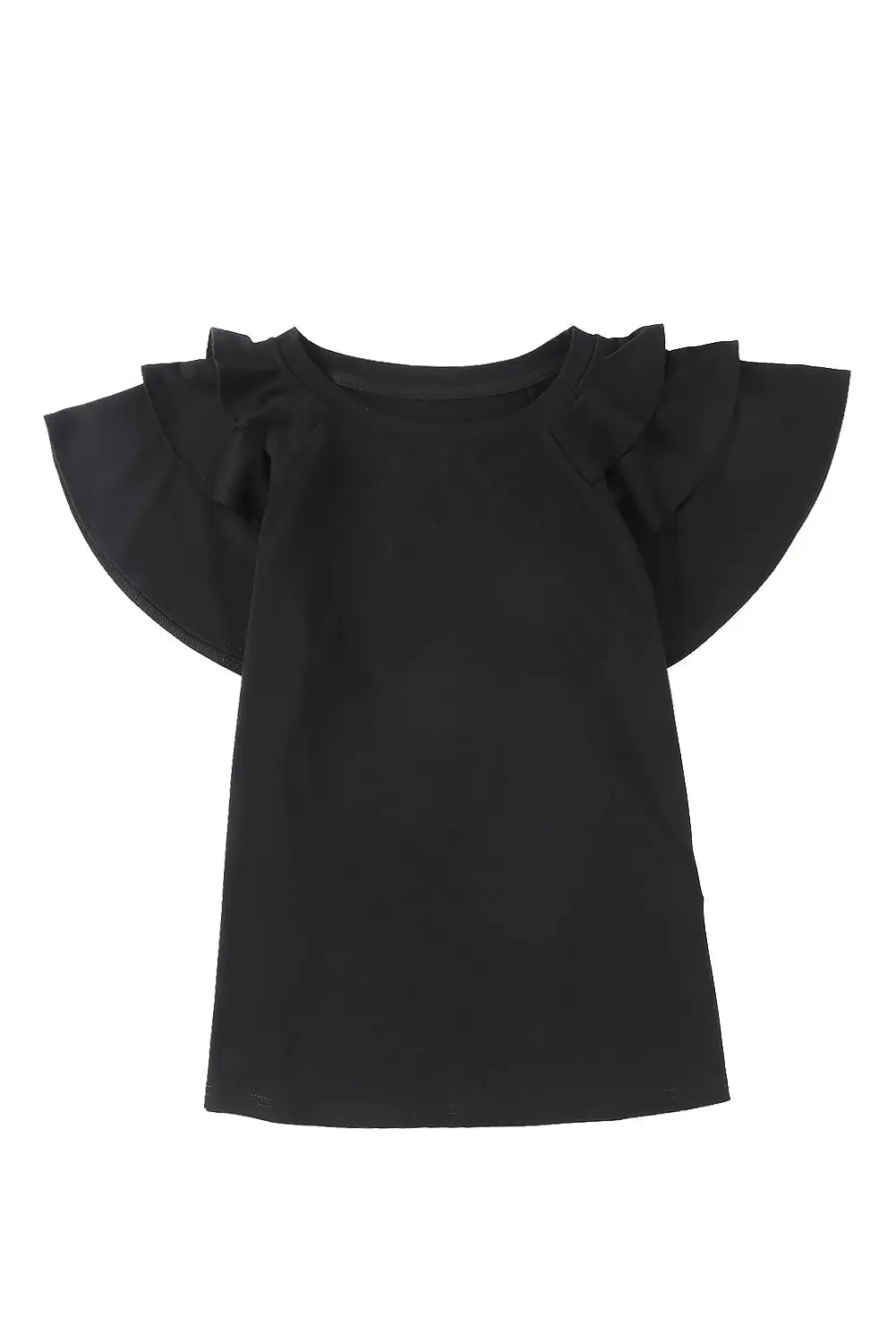 Black Solid Color Ruffle Tiered Sleeve Plus Size Tee-29