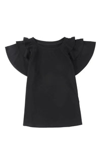 Thumbnail for Black Solid Color Ruffle Tiered Sleeve Plus Size Tee-29