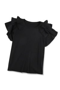 Thumbnail for Black Solid Color Ruffle Tiered Sleeve Plus Size Tee-13