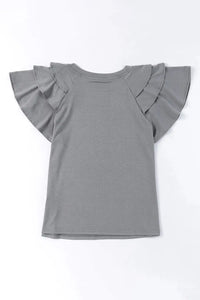 Thumbnail for Black Solid Color Ruffle Tiered Sleeve Plus Size Tee-43