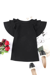 Thumbnail for Black Solid Color Ruffle Tiered Sleeve Plus Size Tee-28