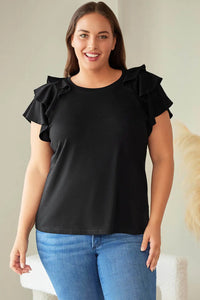 Thumbnail for Black Solid Color Ruffle Tiered Sleeve Plus Size Tee-3