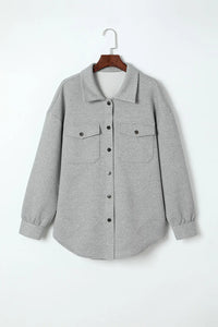 Thumbnail for Black Solid Textured Flap Pocket Buttoned Shacket-9