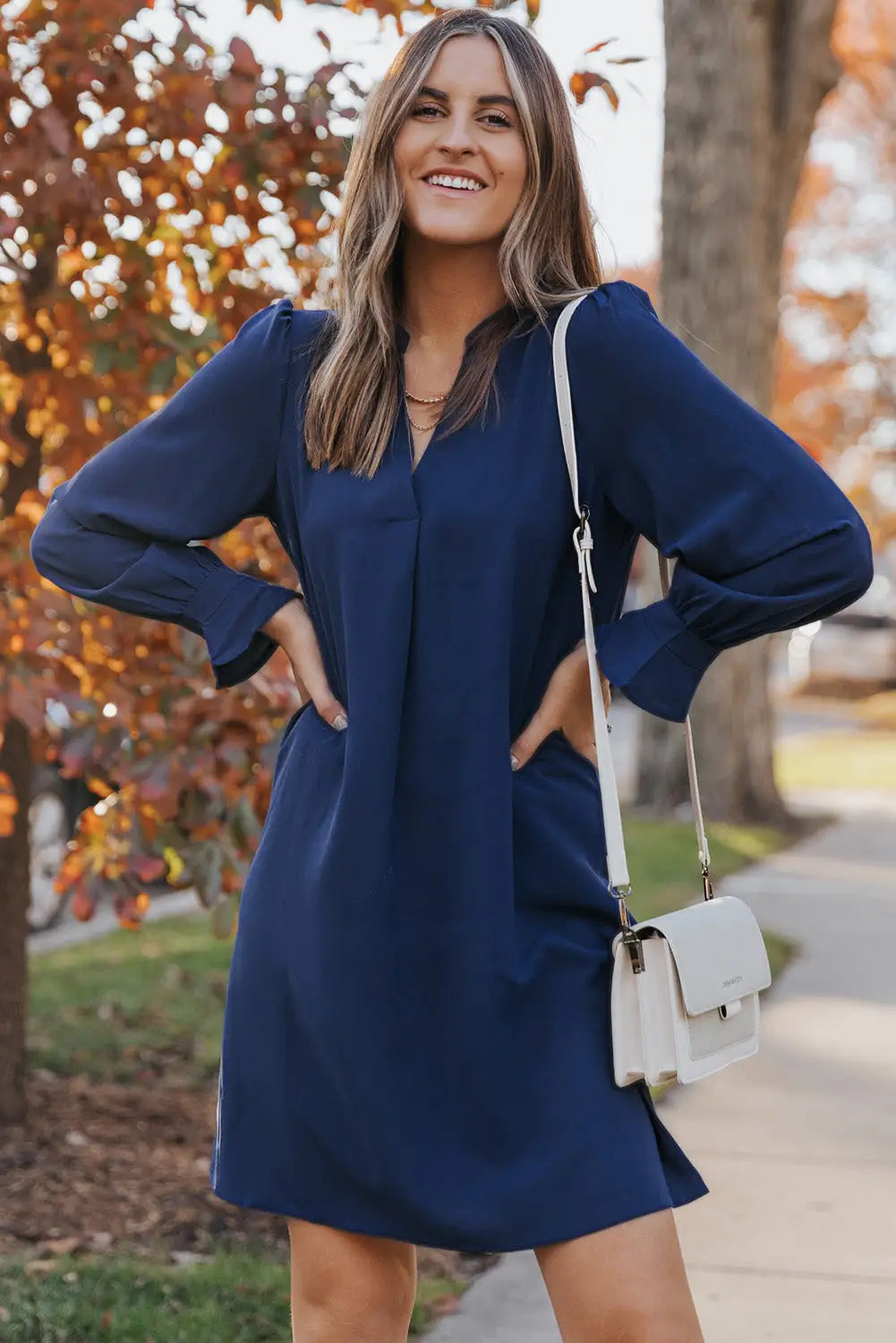 Black Split V Neck Ruffled Sleeves Shirt Dress-73