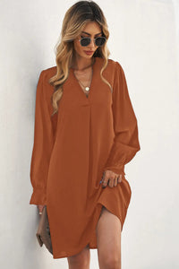 Thumbnail for Black Split V Neck Ruffled Sleeves Shirt Dress-63