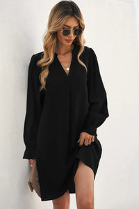 Thumbnail for Black Split V Neck Ruffled Sleeves Shirt Dress-1