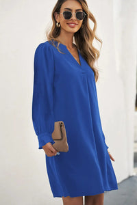 Thumbnail for Black Split V Neck Ruffled Sleeves Shirt Dress-51