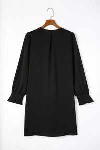 Thumbnail for Black Split V Neck Ruffled Sleeves Shirt Dress-5