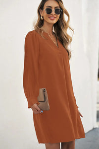 Thumbnail for Black Split V Neck Ruffled Sleeves Shirt Dress-64