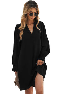 Thumbnail for Black Split V Neck Ruffled Sleeves Shirt Dress-8