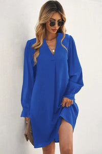 Thumbnail for Black Split V Neck Ruffled Sleeves Shirt Dress-50