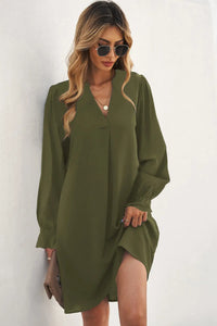 Thumbnail for Black Split V Neck Ruffled Sleeves Shirt Dress-17