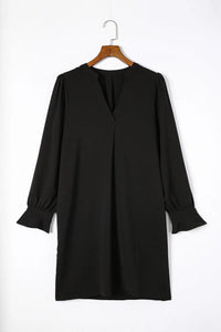 Thumbnail for Black Split V Neck Ruffled Sleeves Shirt Dress-4