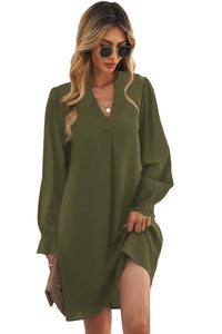 Thumbnail for Black Split V Neck Ruffled Sleeves Shirt Dress-18