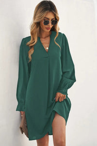 Thumbnail for Black Split V Neck Ruffled Sleeves Shirt Dress-27