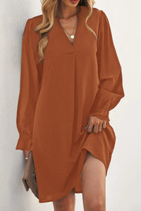 Thumbnail for Black Split V Neck Ruffled Sleeves Shirt Dress-61