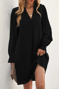 Thumbnail for Black Split V Neck Ruffled Sleeves Shirt Dress-0