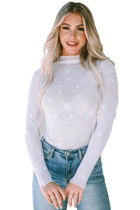 Thumbnail for Black Star Embellished Sheer Mesh Long Sleeve Top-20