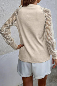 Thumbnail for Black Striped Mesh Long Sleeve Crewneck Ribbed Top-20