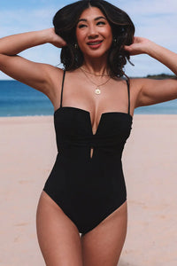 Thumbnail for Black Twist Front Cut Out One-piece Swimsuit-0