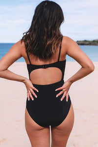 Thumbnail for Black Twist Front Cut Out One-piece Swimsuit-1