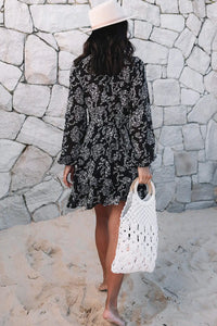 Thumbnail for Black V Neck Baggy Sleeve Waist Tie Double Layer Ruffle Hem Leopard Print Dress-24